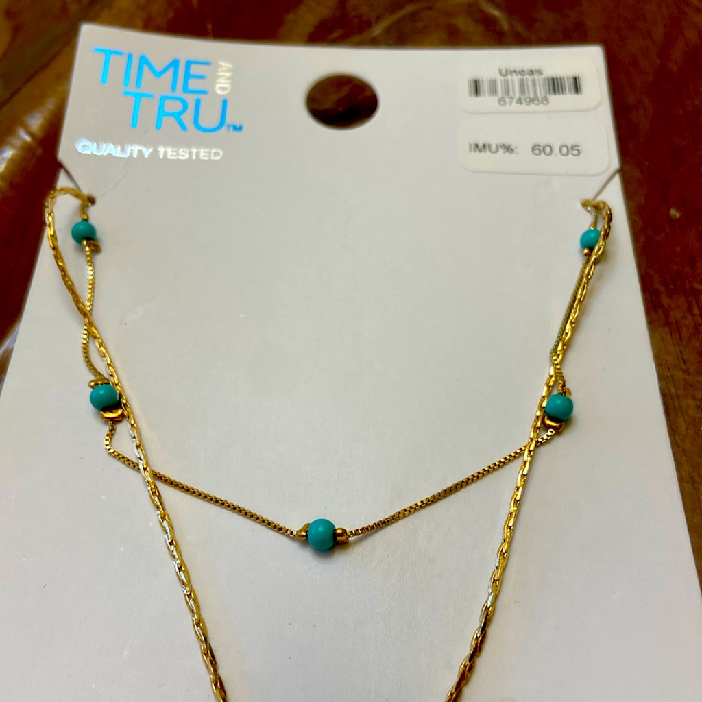 Gold And Teal Blue Double Necklace Time And Tru Nwt